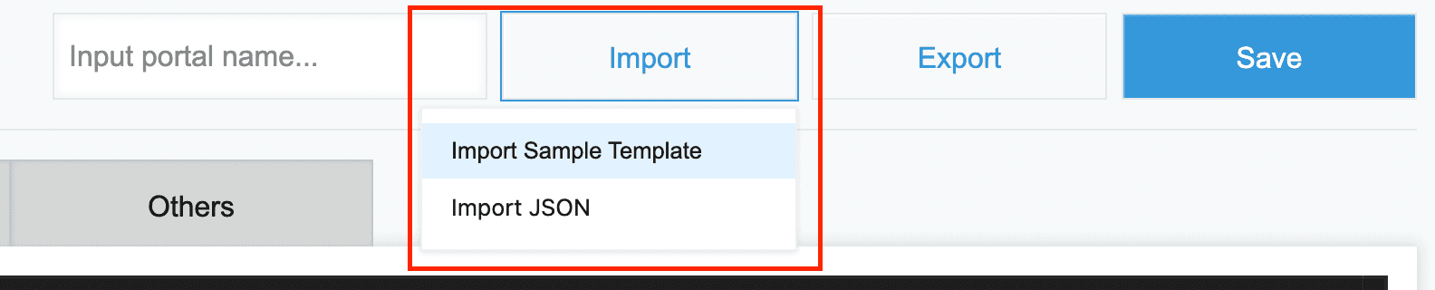 Import Sample Templateを選択する画面のスクリーンショット