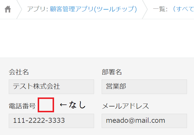 レコード詳細画面での表示例