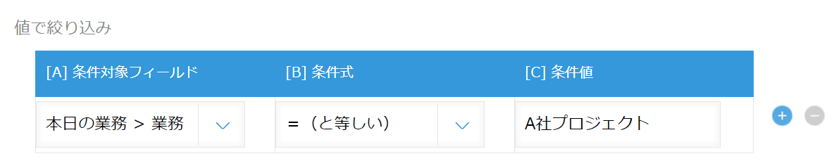 レコード作成対象の絞り込み条件を設定した画面の例