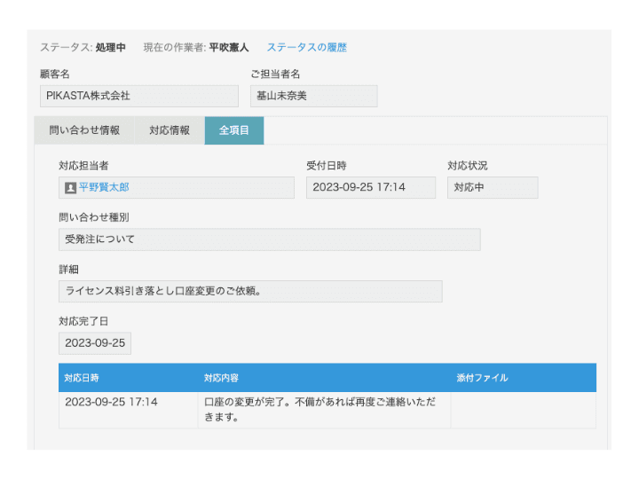 タブ表示プラグインのイメージ（タブでフィールドを切り替える画面）