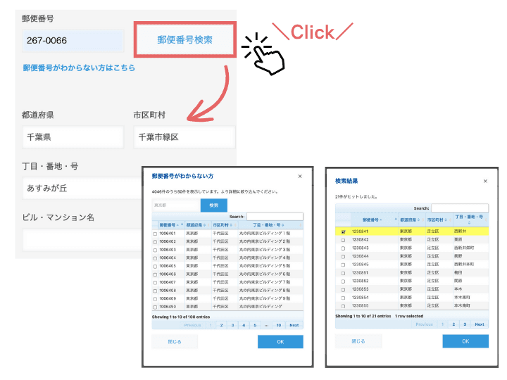 郵便番号検索プラグインの利用イメージ