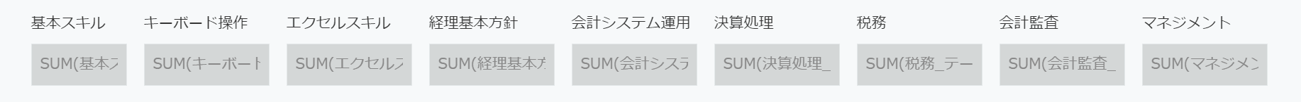 5段目：各カテゴリ名の計算フィールドで合計点を表示