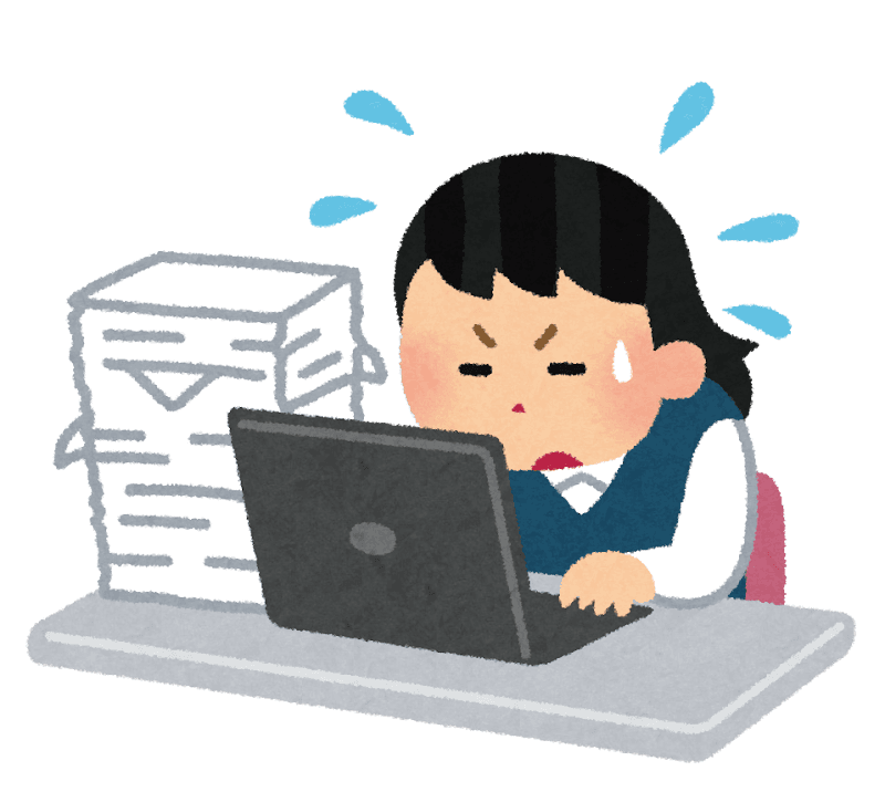 忙しそうに働く女性のイラスト