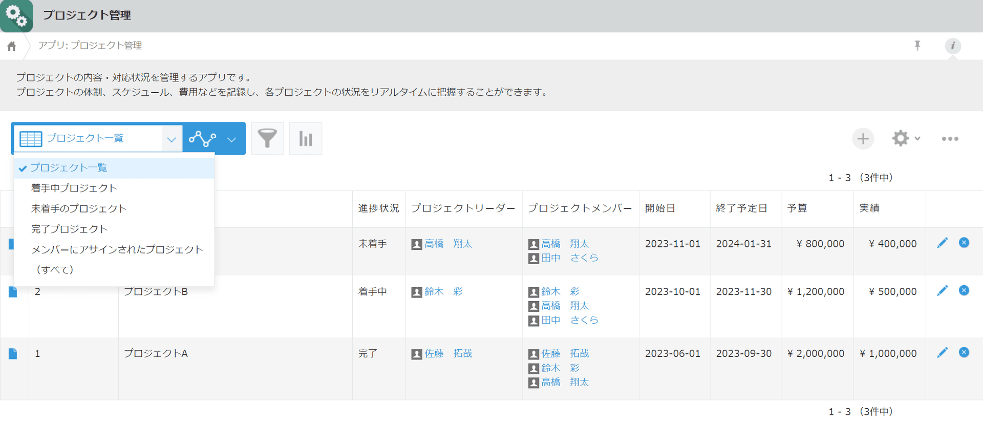 kintoneで案件・プロジェクト管理するイメージ図（その1）