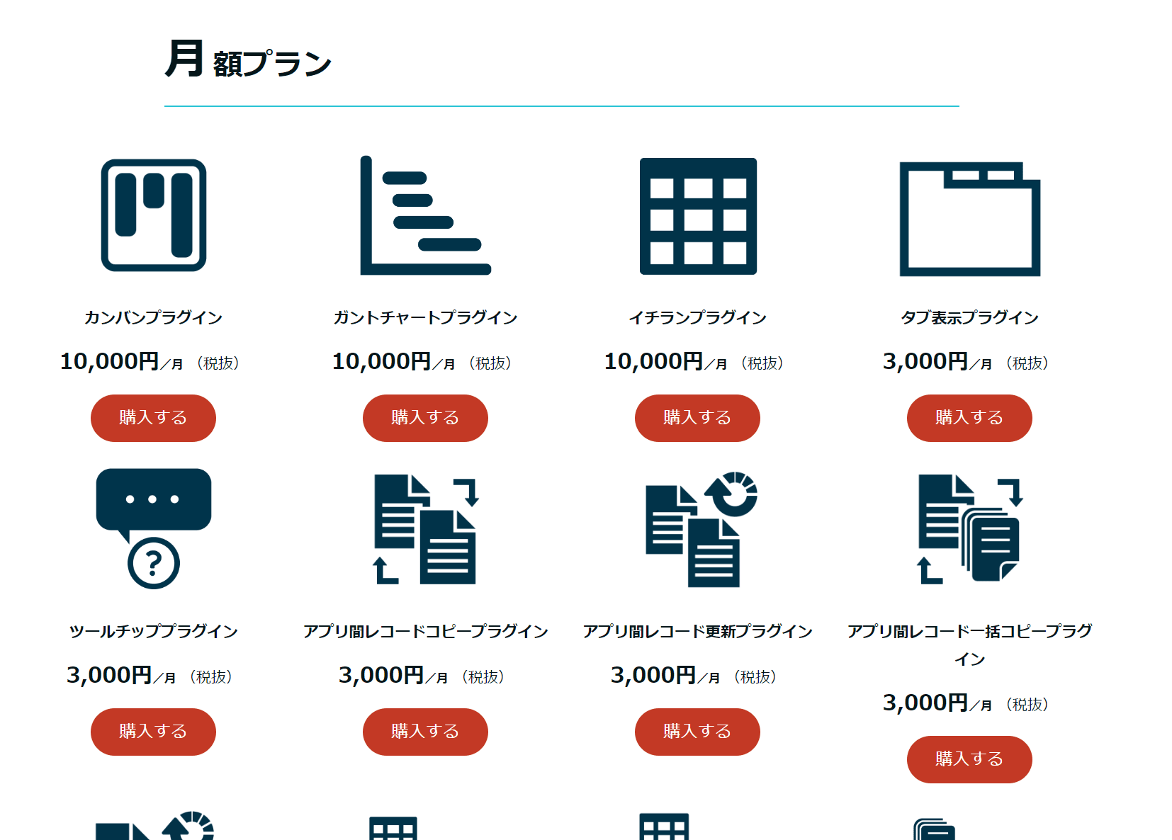 月額プランの料金表