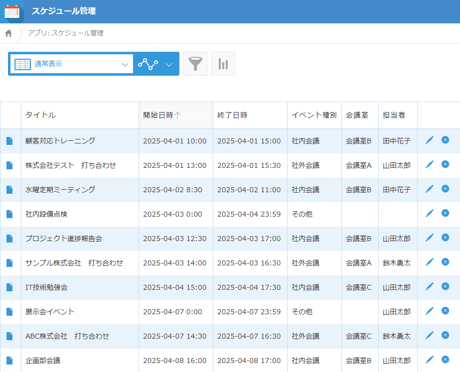 同じアプリのレコード一覧を通常表示した画面例