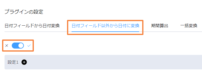 日付フィールド以外から日付に変換タブをONにした画面