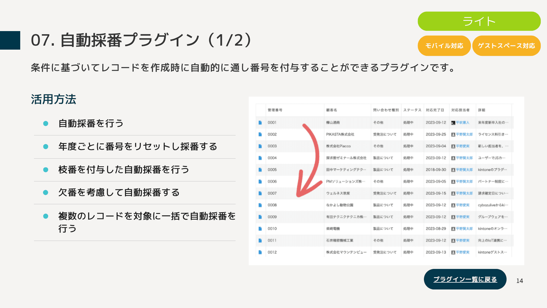 自動採番プラグインの機能紹介資料