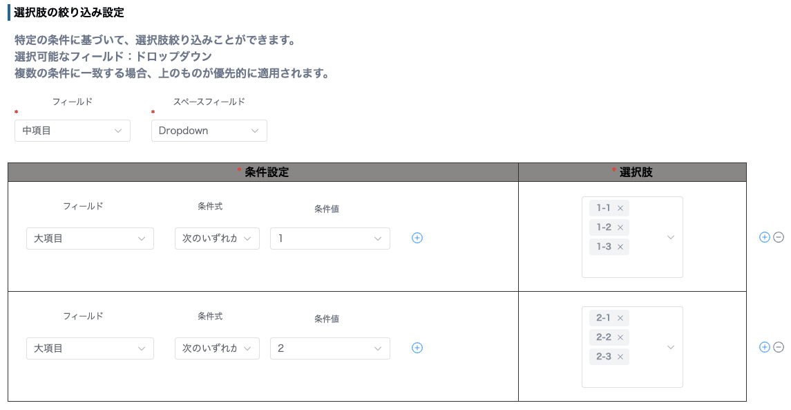 選択肢絞り込みプラグインの設定例