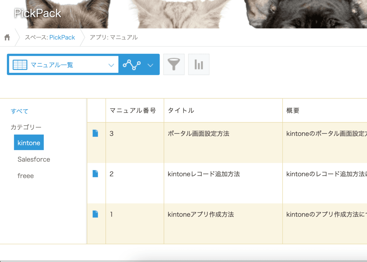 kintoneのマニュアルをカテゴリで階層管理する例