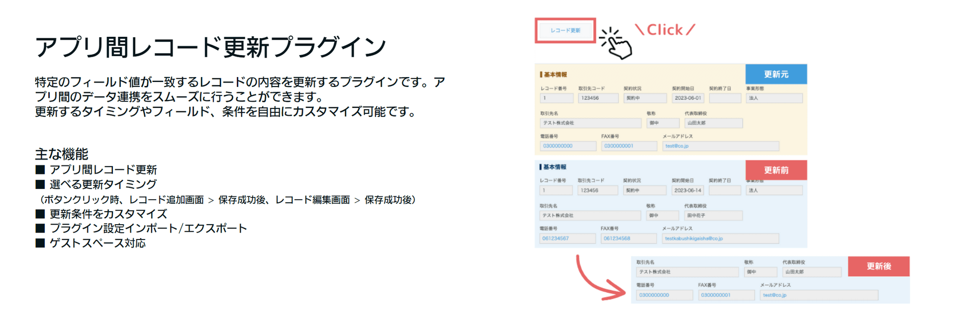 アプリ間レコード更新プラグインの設定概要画面