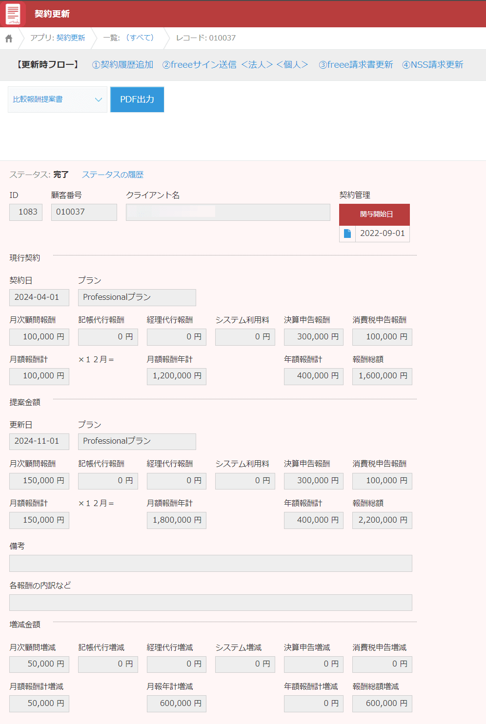 k-Reportで作成した比較表の例