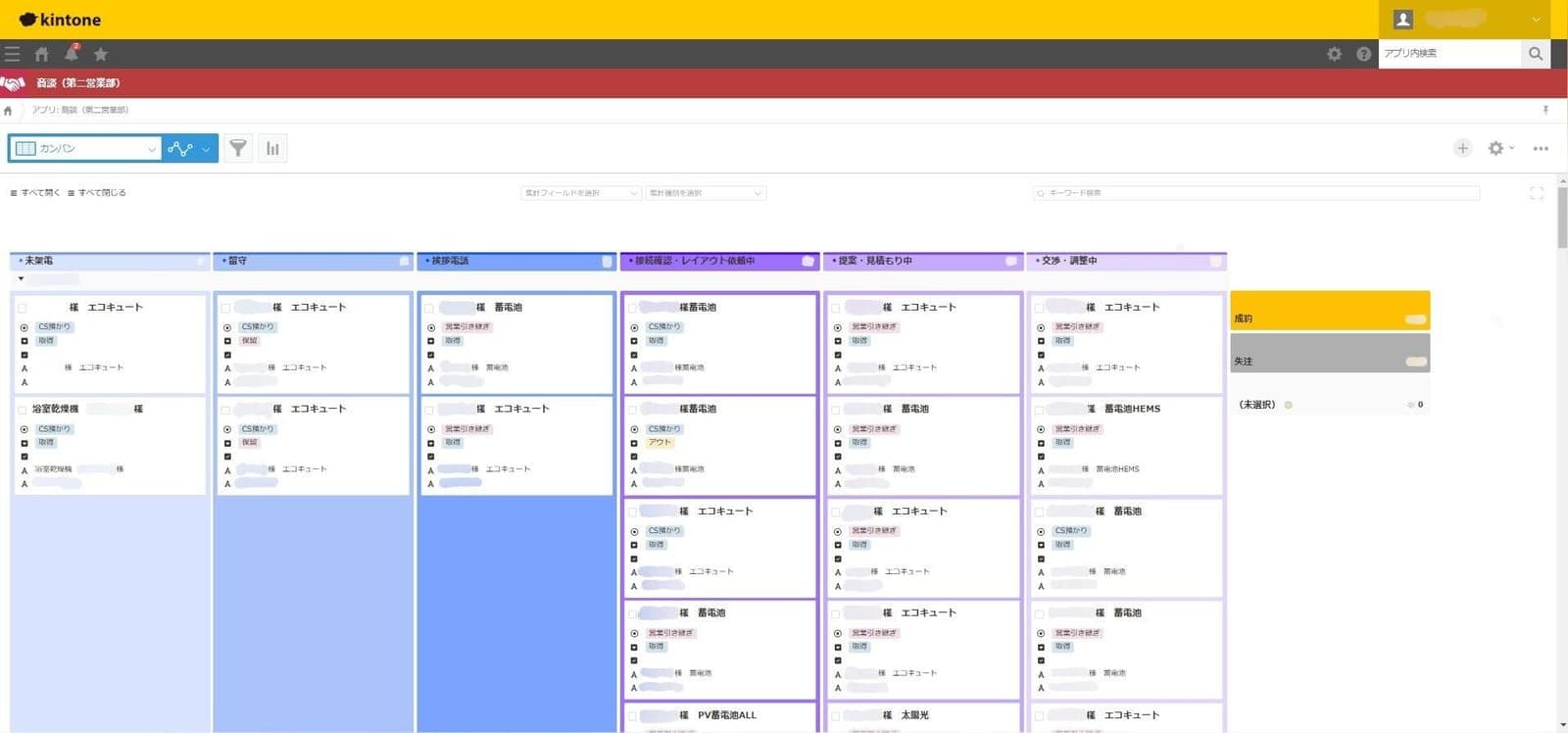 Crena カンバンプラグインによる案件ステータスの可視化画面