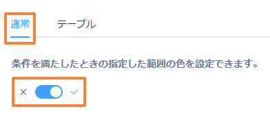 条件書式プラグインの設定で通常タブを選択し機能をONにした画面