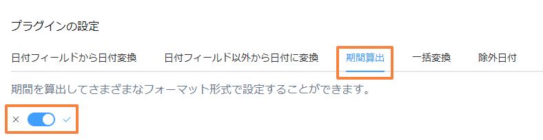 期間算出タブを有効にした日付プラグインの設定画面