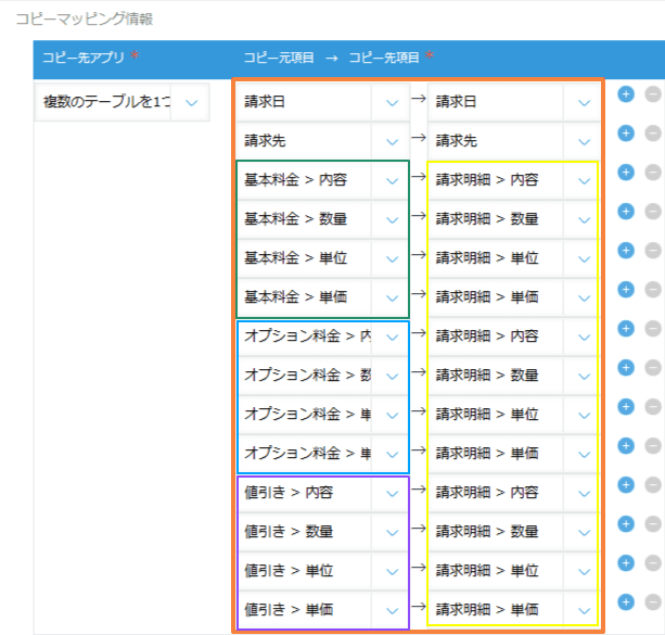 テーブル結合のマッピング設定