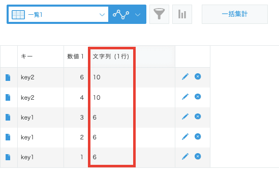 一括集計の結果が反映された一覧画面