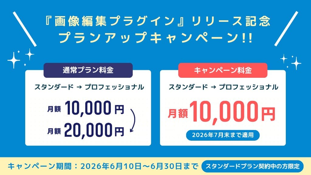 【画像編集プラグインリリース記念】月額10,000円のままプロフェッショナルプランが使える!<スタンダードプランご契約者さま限定>