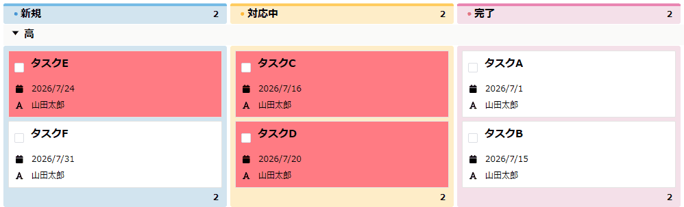 カンバンプラグインで相対日付条件によりカードの色が切り替わる動作イメージ