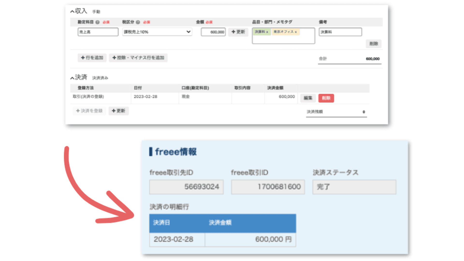 freee決済情報取得するイメージ