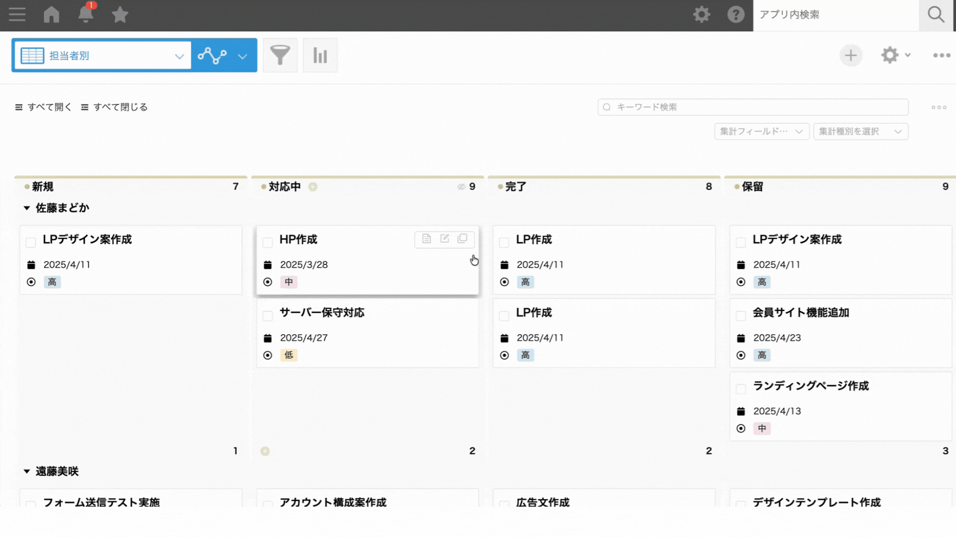 グループごとにタスクを整理