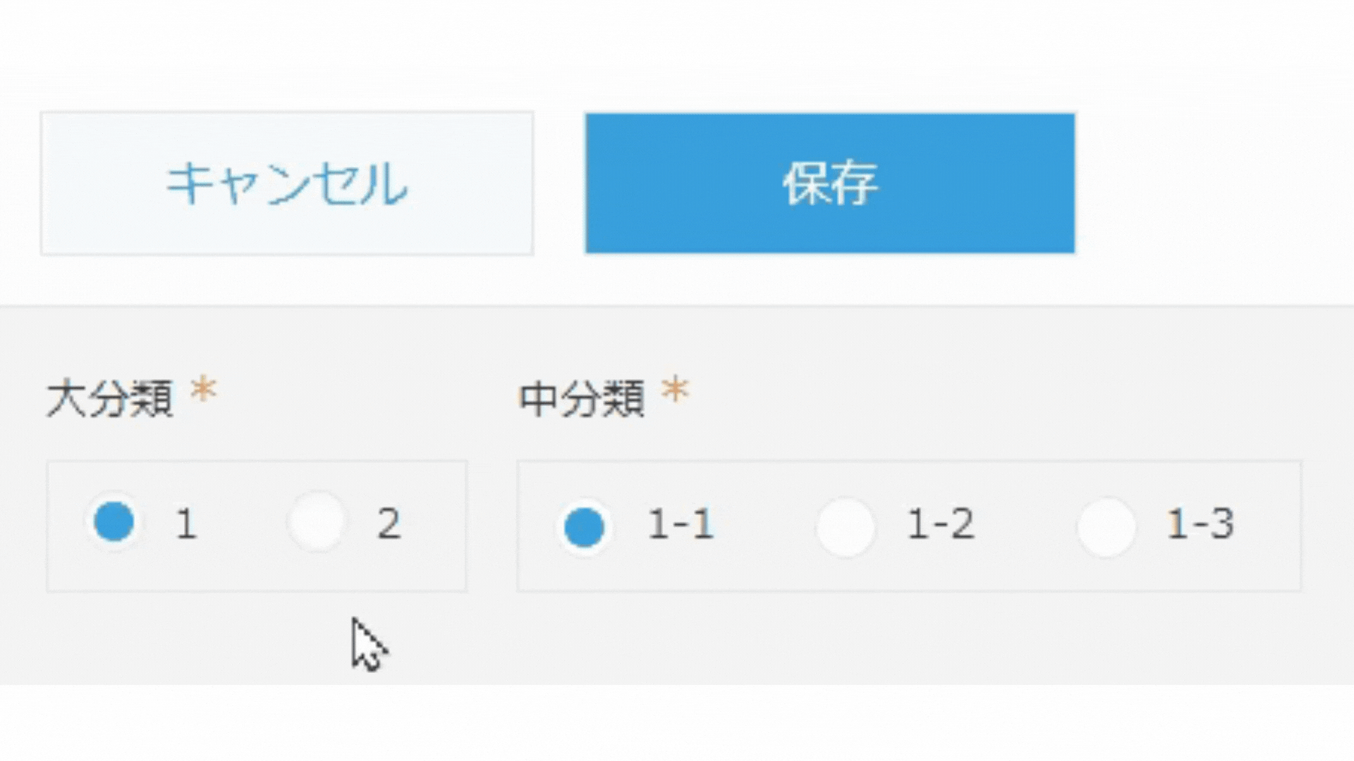 ラジオボタンの選択肢を絞り込むイメージ