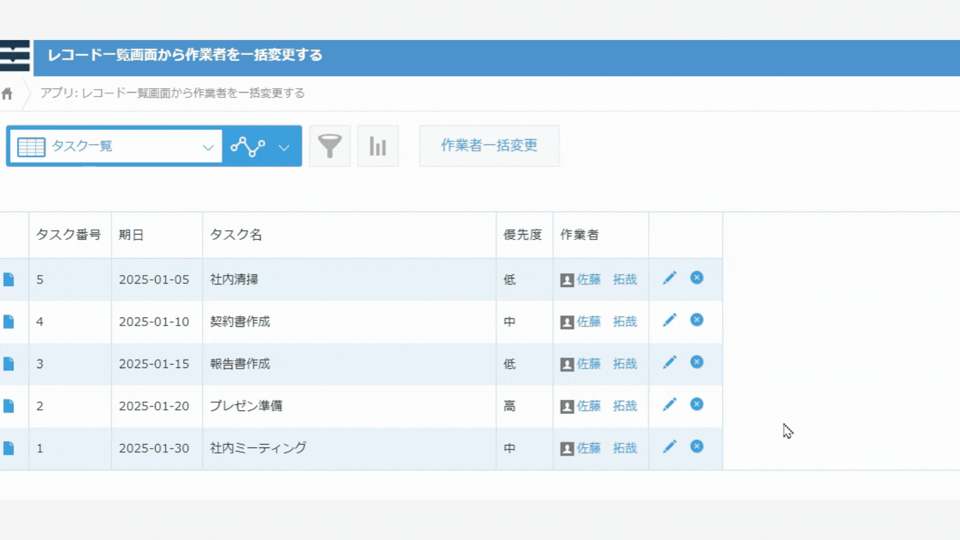 作業者一括変更のイメージ