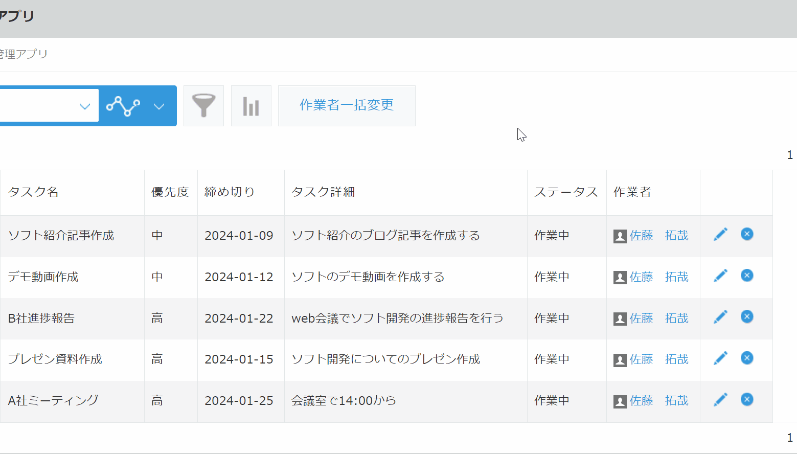 プロセス管理プラグインで作業者を一括変更する操作デモ