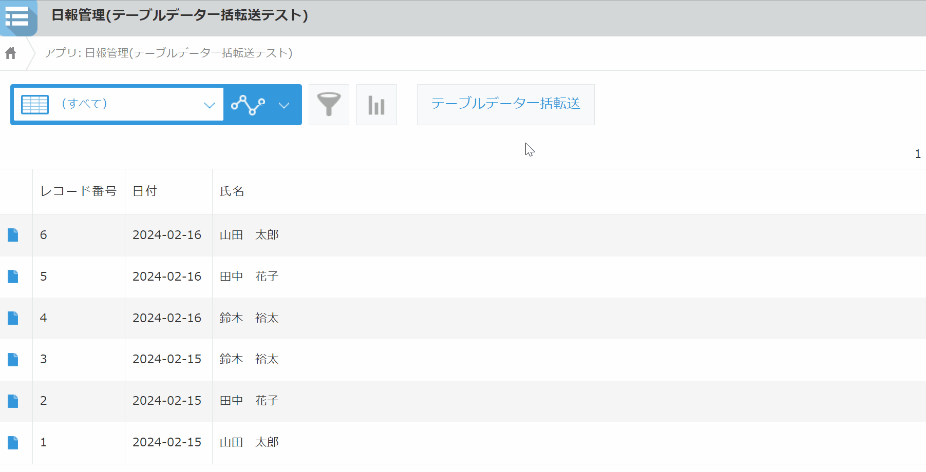 絞り込み後に特定プロジェクトの行だけ転送するデモ