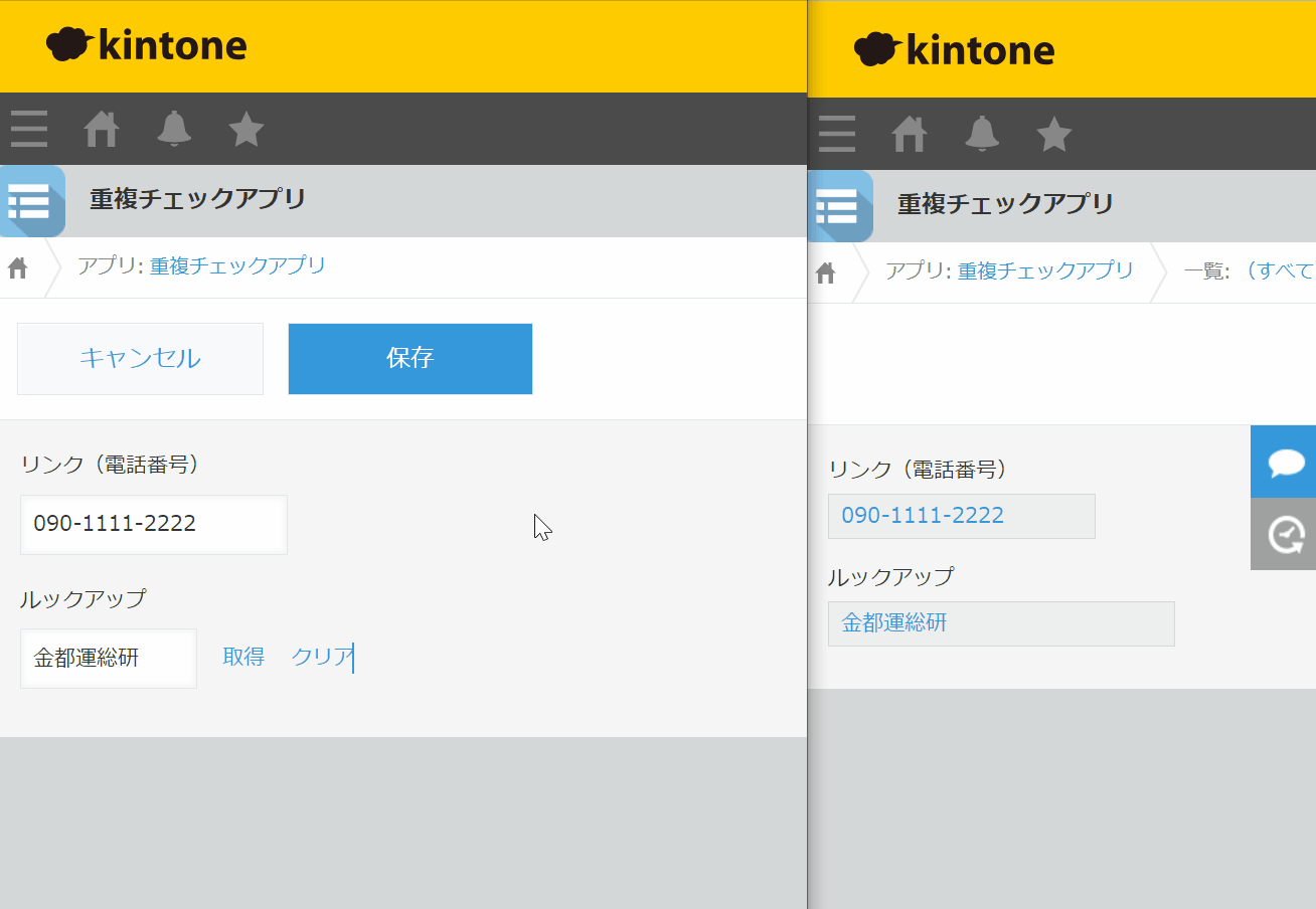 ルックアップやリンクフィールドで重複した値を保存しようとすると止まるデモ