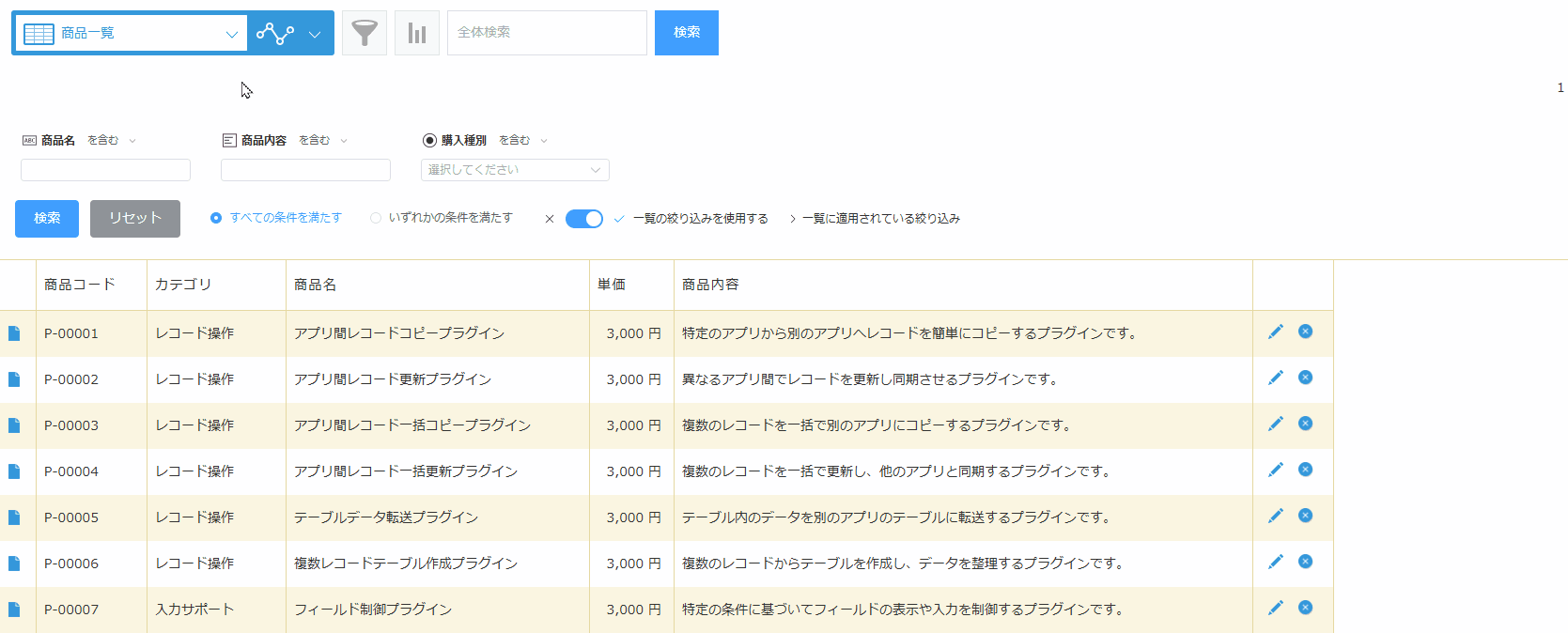 商品をカンバンボード上で種別ごとに並べて管理する画面のイメージ