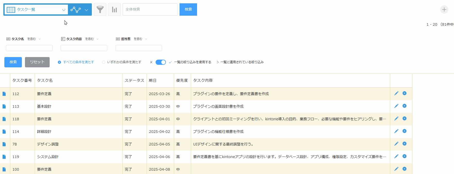 タスクをガントチャートで表示した画面のイメージ