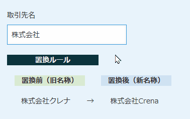 任意の文字列を別の文字列に置換するのデモ画面